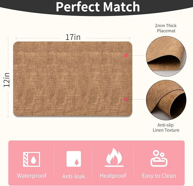 Maxpearl Faux Leather Placemats Set of 6, Suitable - Image 7