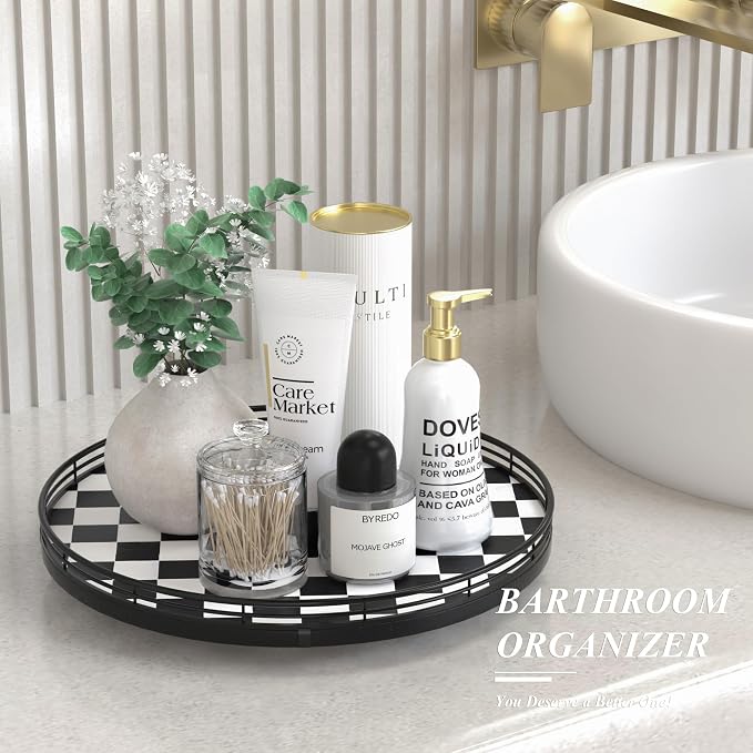 AMH 13-Inch Black and White Checkerboard Lazy Susan - Image 3