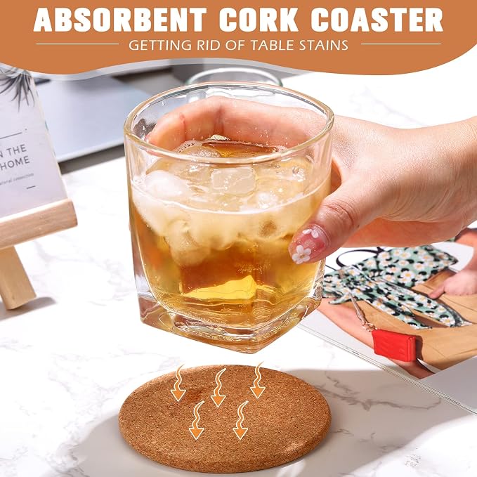 Lallisa 100 Pcs Cork Coasters for Drinks, Thick Absorbent Cork Coasters Bulk - Image 4