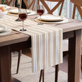 Encasa XO Table Runner, Woven Cotton Dining Runner 13"x72" Franca Beige Stripes by EncasaXO