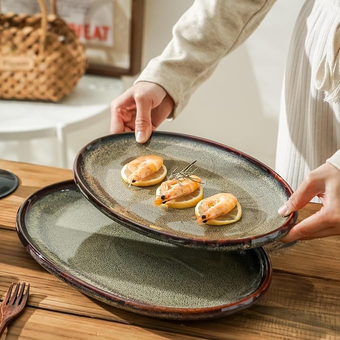 Ceramic Large Serving Platters- Set of 3 Oval Platters - Image 4