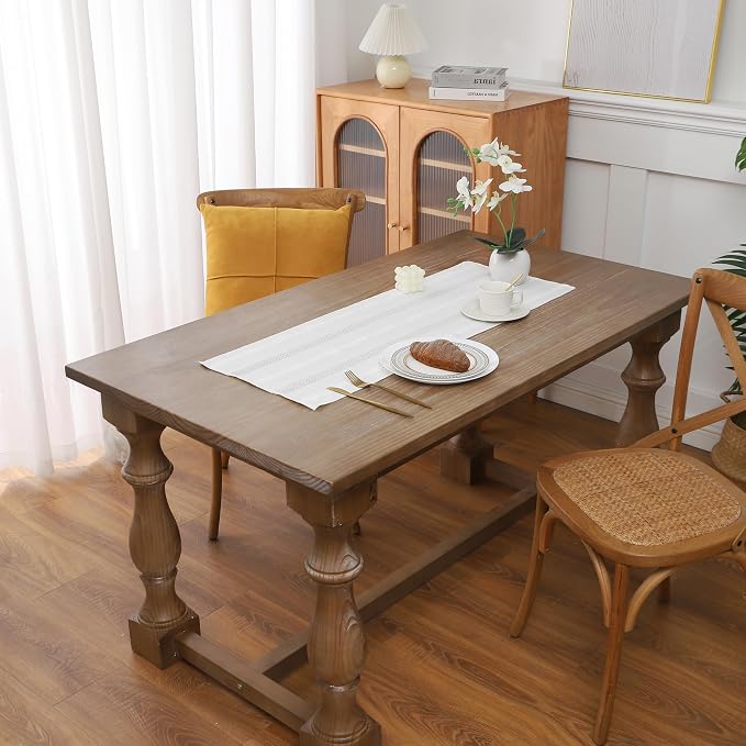 Gernaice Boho Table Runner, Embroidered Cotton Linen Farmhouse Table Runners - Image 2