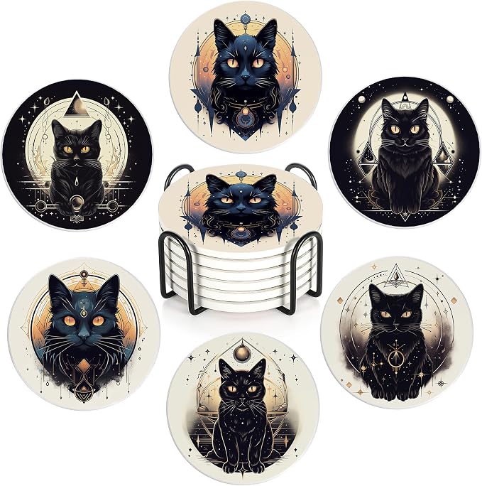 Drink Coasters Set of 6 with Holder, Fit All Cups, Great Gift by Unknown