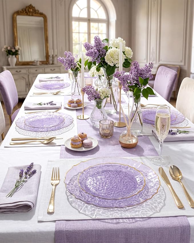 bUCLA 40PCS Clear Purple and Gold Plastic Plates - Image 7