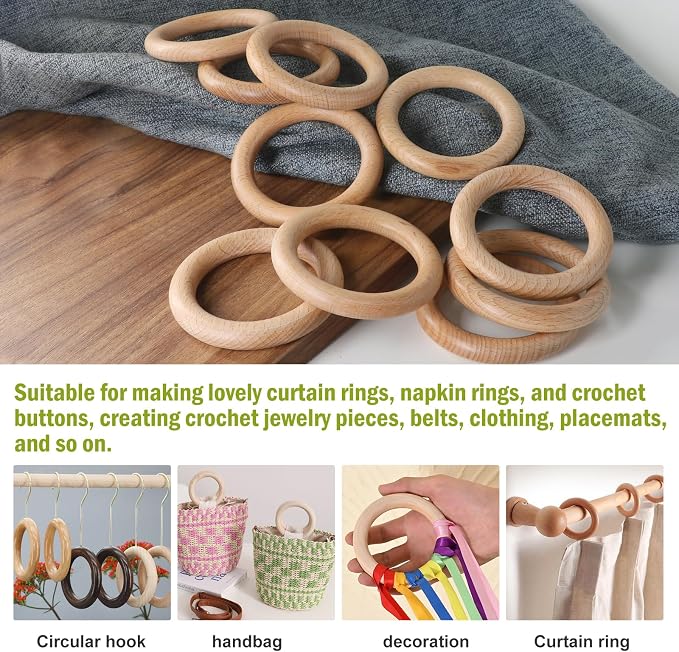FoDau770 10pcs Natural Beech Wooden Rings, Unfinished Solid Wood Rings Heavy - Image 7