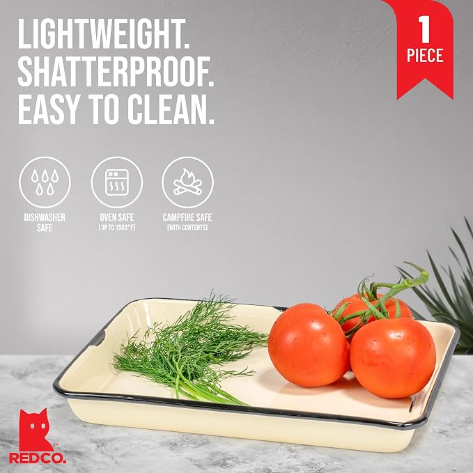 Red Co. 11 x 9 Enamelware Metal Classic 2 Quart Rectangular Serving Tray - Image 2