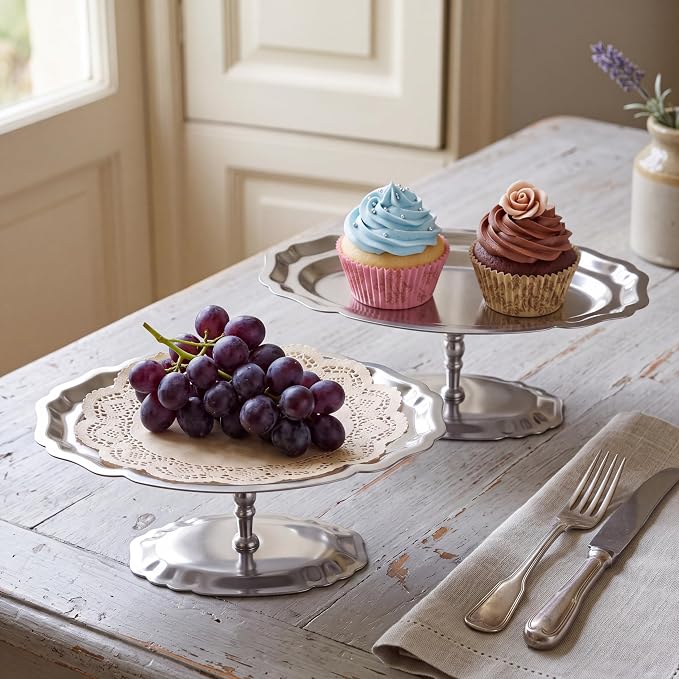 2 Pcs Stainless Steel Footed Serving Tray Oval Elevated Serving Platter Dessert - Image 3