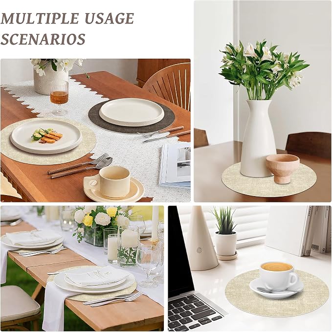 NCUE 13" Faux Leather Round Placemats Set of 4, Reversible Dual-Color | - Image 7