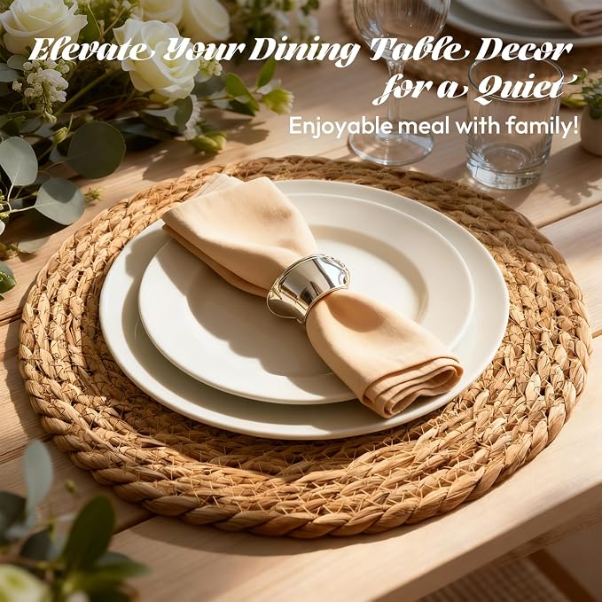 13 in Round Woven Placemats Plate Chargers Set of 12, Boho Farmhouse Rustic - Image 3