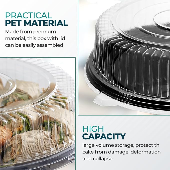 12" Catering Trays with Lids, Plastic Disposable Round Party Trays and Platters - Image 3