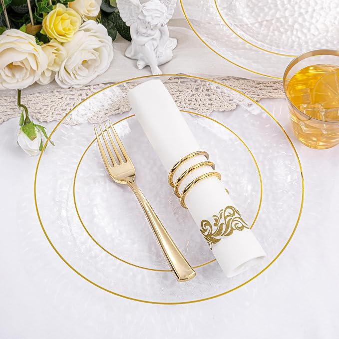 Rubtlamp 175 Pcs Plastic Dinnerware Set, Hammered Party Plates Include Dinner - Image 3