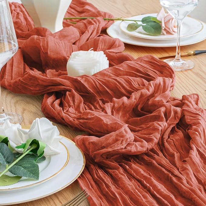 Cheesecloth Table Runner 10FT 12Pcs Terracotta Boho Gauze Sheer Runners | - Image 6