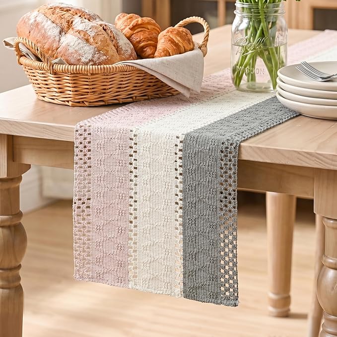 Artoid Mode Grey Beige Pink Farmhouse Rustic Table Runner 12x72 Inch | Holiday by ArtoidMode