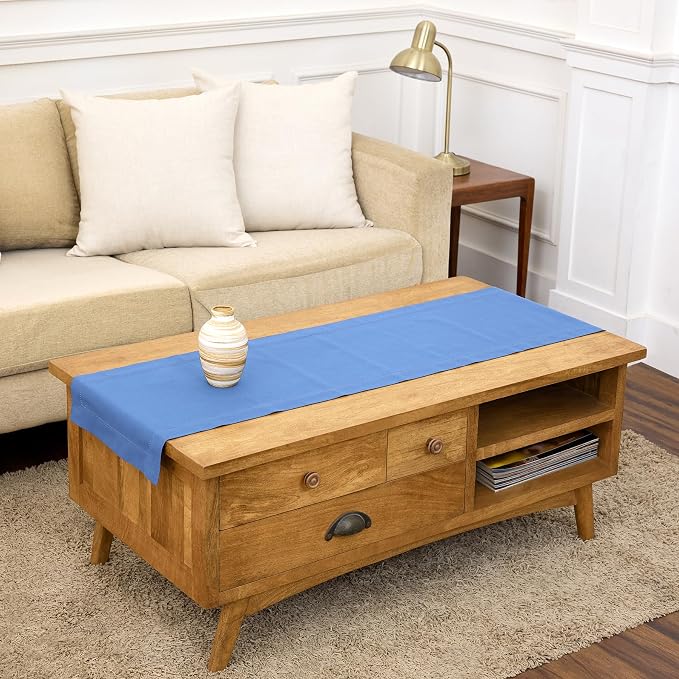 Solino Home Cotton Linen Table Runner Blue, Hemstitch Collection 14 x 48 in | by SolinoHome