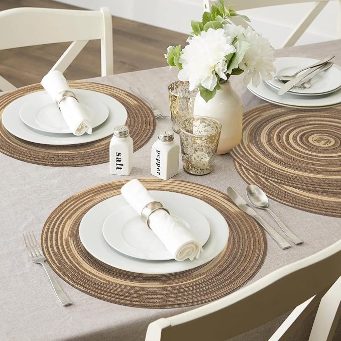 SHACOS Round Braided Placemats 15 inch Set of 4 Variegated Washable Kitchen - Image 8