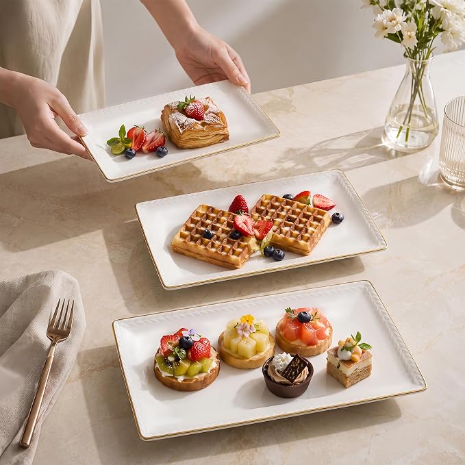 Kassel Ceramic Serving Platter Set | 16”/14”/12” Rectangular Serving Trays - Image 6