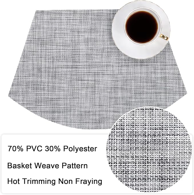 SHACOS Wedge Placemats Set of 4 Round Table Placemats Woven Vinyl Place Mats - Image 2
