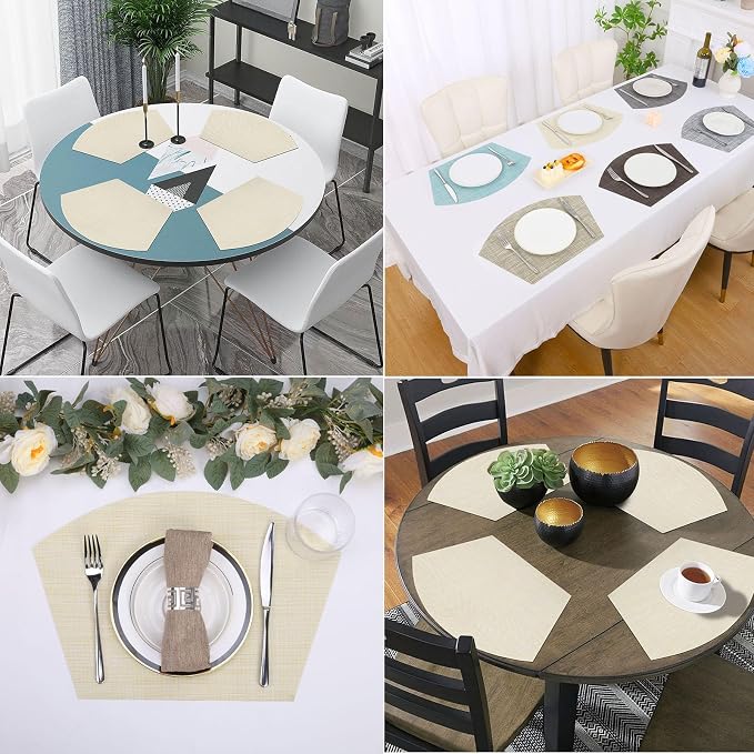 SHACOS Wedge Placemats Set of 4 Woven Vinyl Small Round Table Placemats Wipe - Image 8