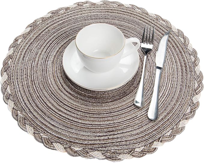 SHACOS Round Placemats Set of 6 Braided Glitter Round Table Placemats 15 inch - Image 8