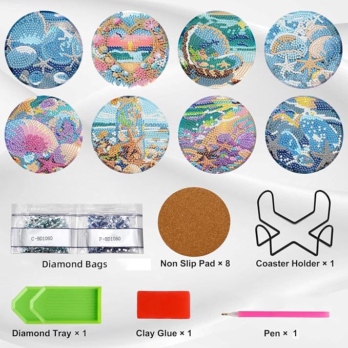 Ekuxom 8 PCS Beach Diamond Art Coasters Kits - Image 3