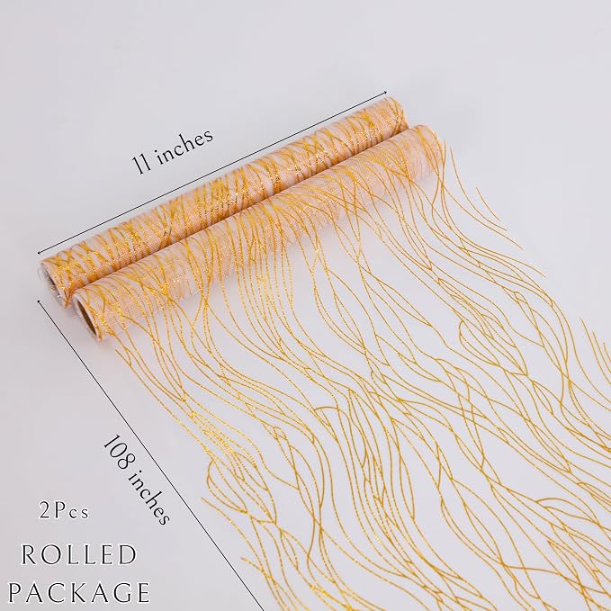 Snowkingdom 2pcs Gold Wave Table Runner, 11×108 Inch Golden Metallic Sparkle - Image 4