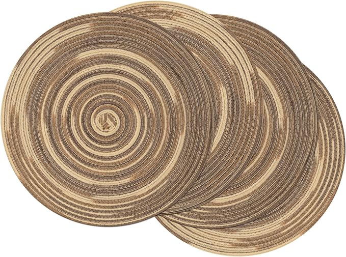 SHACOS Round Braided Placemats 15 inch Set of 4 Variegated Washable Kitchen by SHACOS