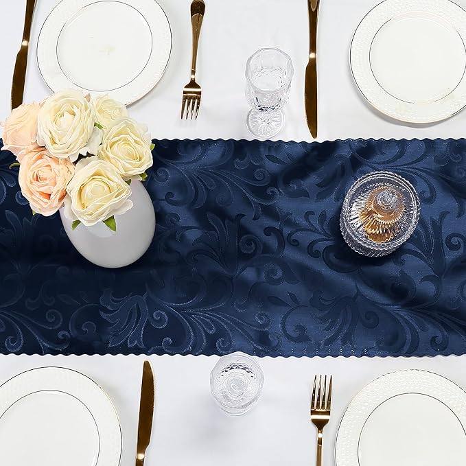 2 Pack Navy Blue Satin Table Runner 12 x 108 Inch | Bright Smooth Damask - Image 6