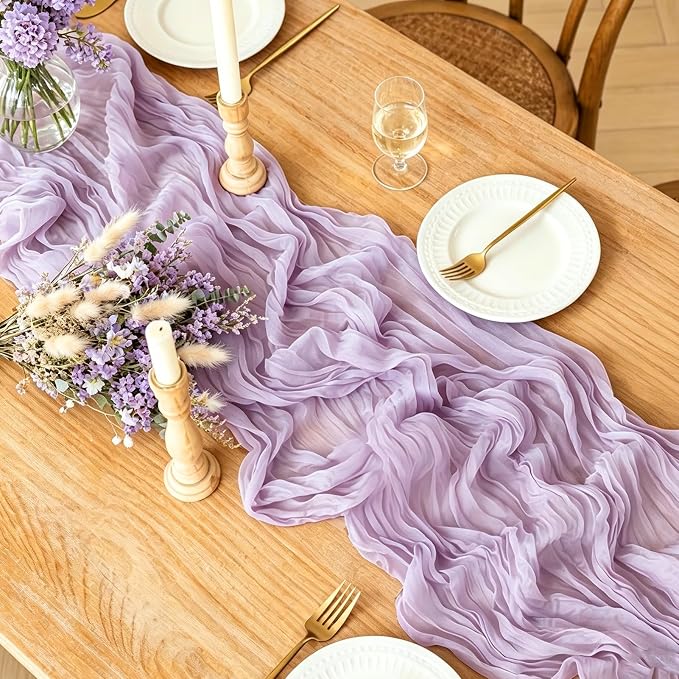 3Pcs Lilac Table Runner, 10FT Rustic Gauze Lavender Table Runner 35*120inch - Image 2