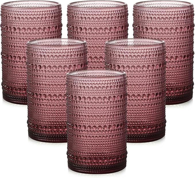 ZMOWIPDL Drinking Glasses Set of 6, 15 oz Purple Hobnail Glass Cups | Vintage by ZMOWIPDL