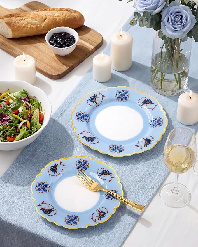 Morejoy 60Pcs Floral Plastic Disposable Plates Set - Image 3