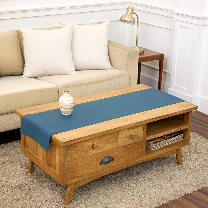 Solino Home 100% Linen Table Runner Peacock Blue Woven, Fete 14 x 60 in | Table by SolinoHome