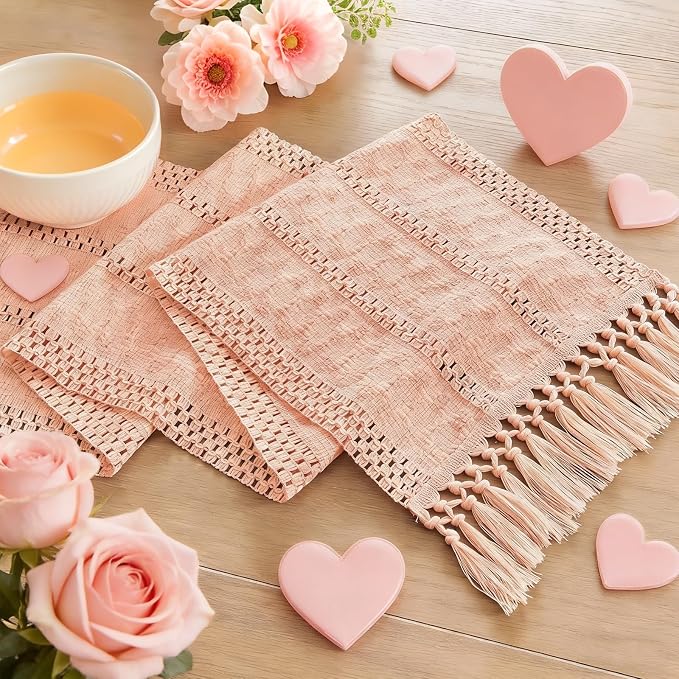 Boho Valentines Table Runner for Pink Tassel Home Decor 108 Inches Long by Niviy