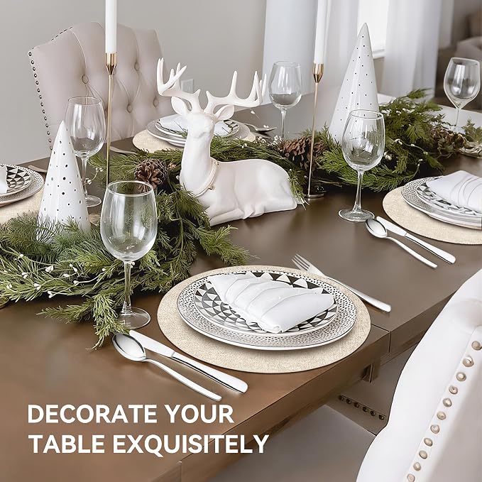 13" Round Placemats Set of 6, Reversible Faux Leather Heat Resistant Table Mats - Image 6
