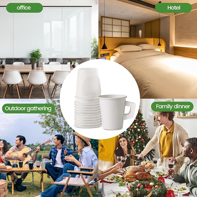 8 Oz Paper Cups with Handles, Disposable Paper Coffee Cups with Handles - Image 5