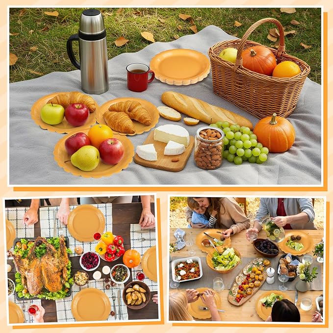 NatNarr 30 Pk Orange Plates 9" Scalloped Fall Thanksgiving Dessert Plates | - Image 7