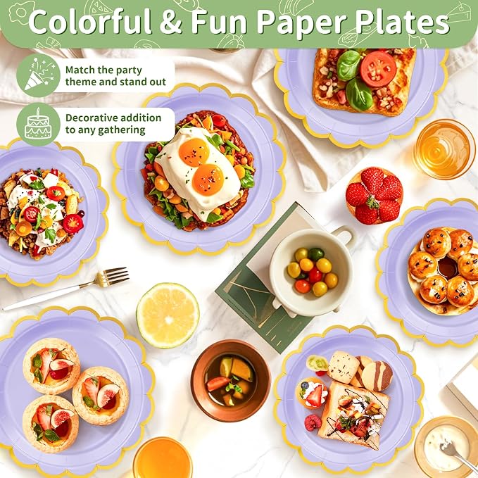 50 Pcs Lavender Paper Plates Disposable, Dessert Cake Plates, - Image 5