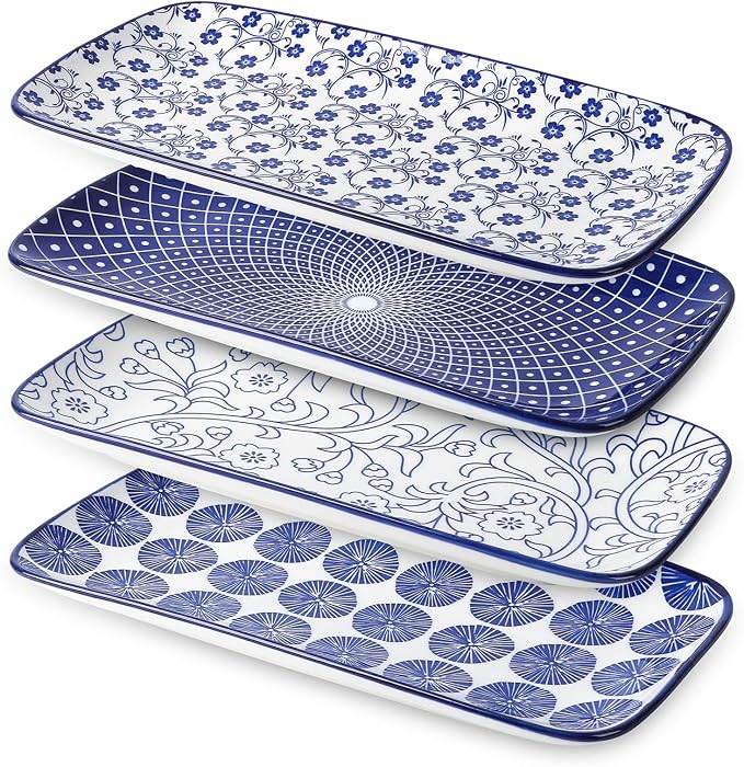 Selamica Ceramic Rectangular Serving Platters Set of 4, 12 Inch Serving by Selamica