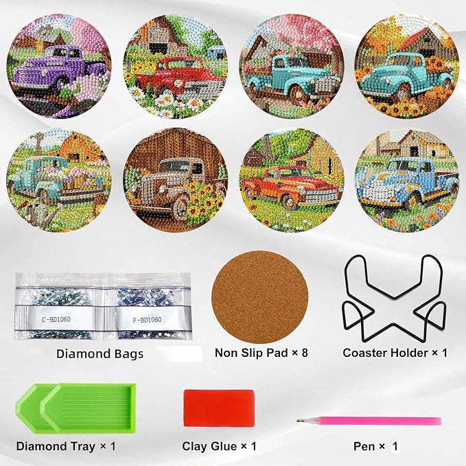 Ekuxom 8 PCS Truck Diamond Art Coasters Kits - Image 4