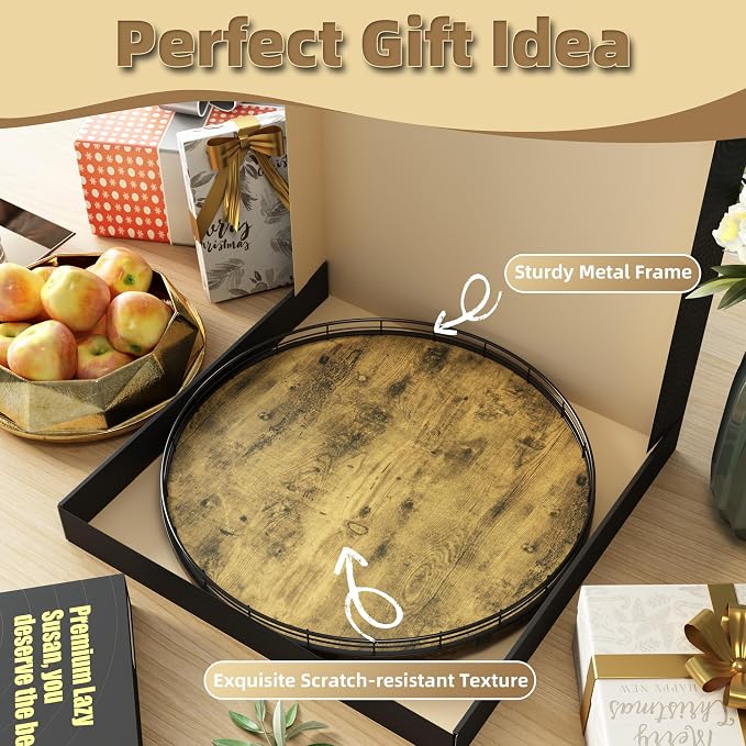 Lazy Susan Turntable Organizer for Table Top, 18’’ Round Wooden Lazy Susan for - Image 6