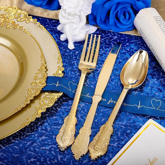 Morejoy 175PCS Solid Gold Plastic Plates - Image 3