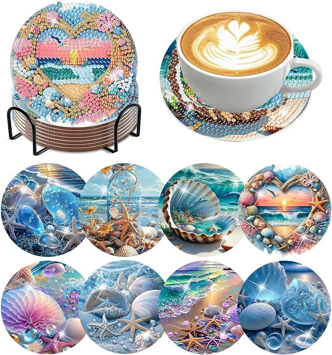 Ekuxom 8 PCS Beach Diamond Art Coasters Kits by Ekuxom