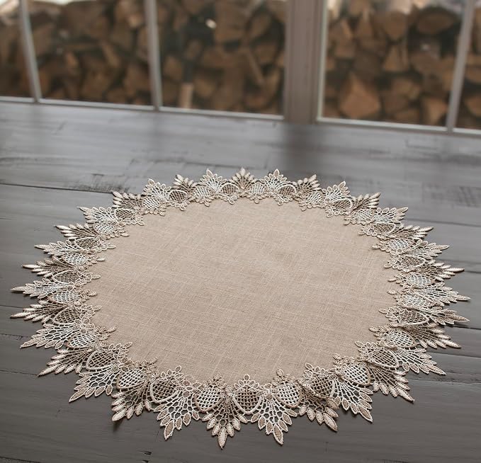 LINENS ART AND THINGS Lace Doily Neutral Earth Tones Table Topper Placemat - Image 3
