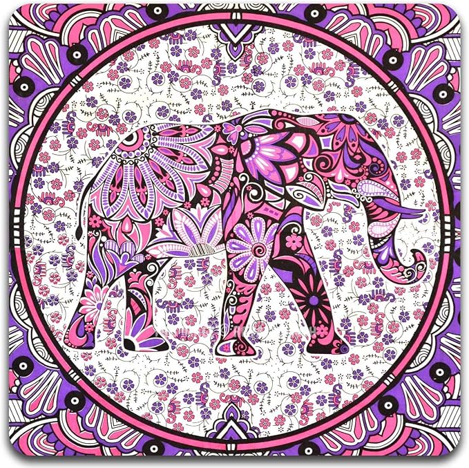 Hand Drawn Elephant Square Coaster Set - Image 4