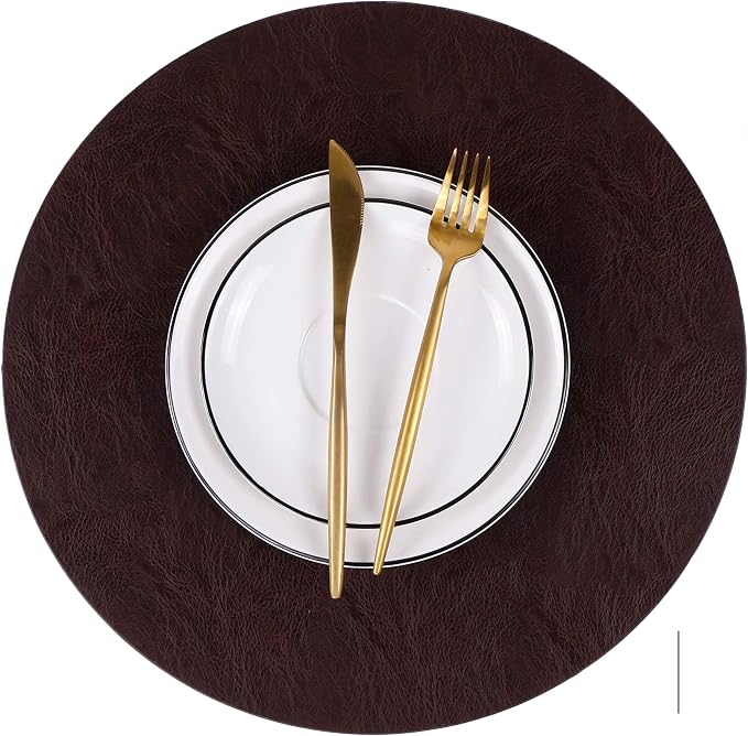 Set of 8 Faux Leather Round Placemats and Coasters, Coffee Mats Kitchen Table by JOVONO