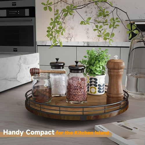 AMH 12-Inch Farmhouse Oak Lazy Susan Organizer, Walnut Finish | Smooth rotating - Image 2