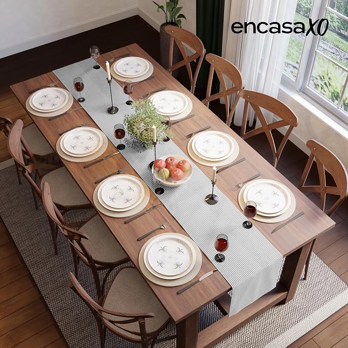 Encasa XO Table Runner, Woven Cotton Dining Runner 13"x94" | Ticking Black - Image 4