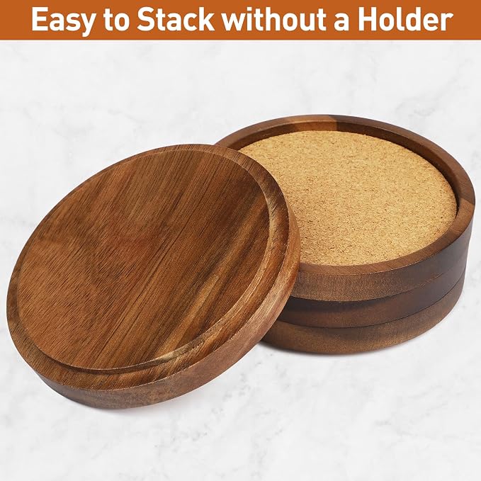 Stackable Wood Absorbent Cork Coaster Set of 4 - Image 4