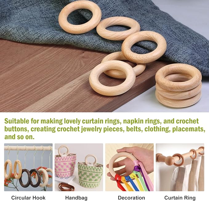 FoDau770 5pcs Natural Beech Wooden Rings, Unfinished Solid Wood Rings Heavy - Image 7