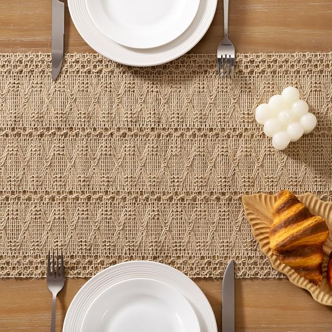 Boho Table Runner Summer Farmhouse Burlap Dining Dresser Scarf Home Decor | - Image 5
