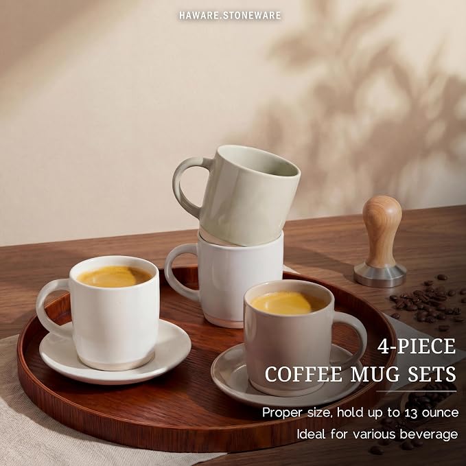HaWare 13OZ Coffee Mugs with Handles, Stoneware Coffee Cups - Image 3